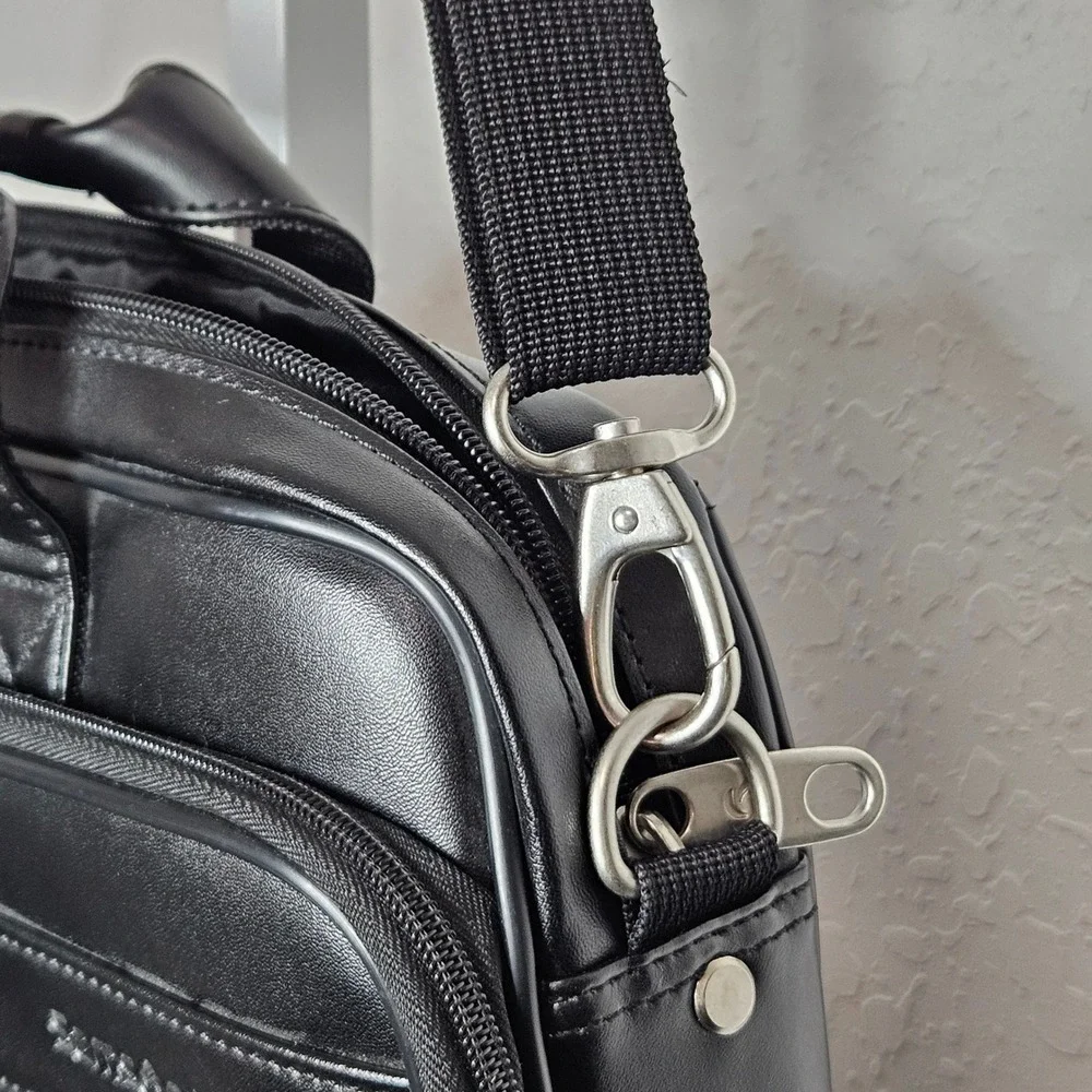 Samsonite Leather Slim Briefcase Laptop Bag Black Business Travel Shoulder NWT‎